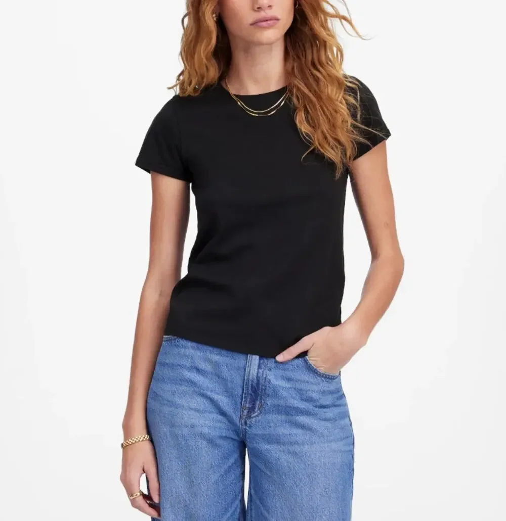 Madewell Essential Slim Tee Womens M Black Lightweight Cotton Crewneck Pullover